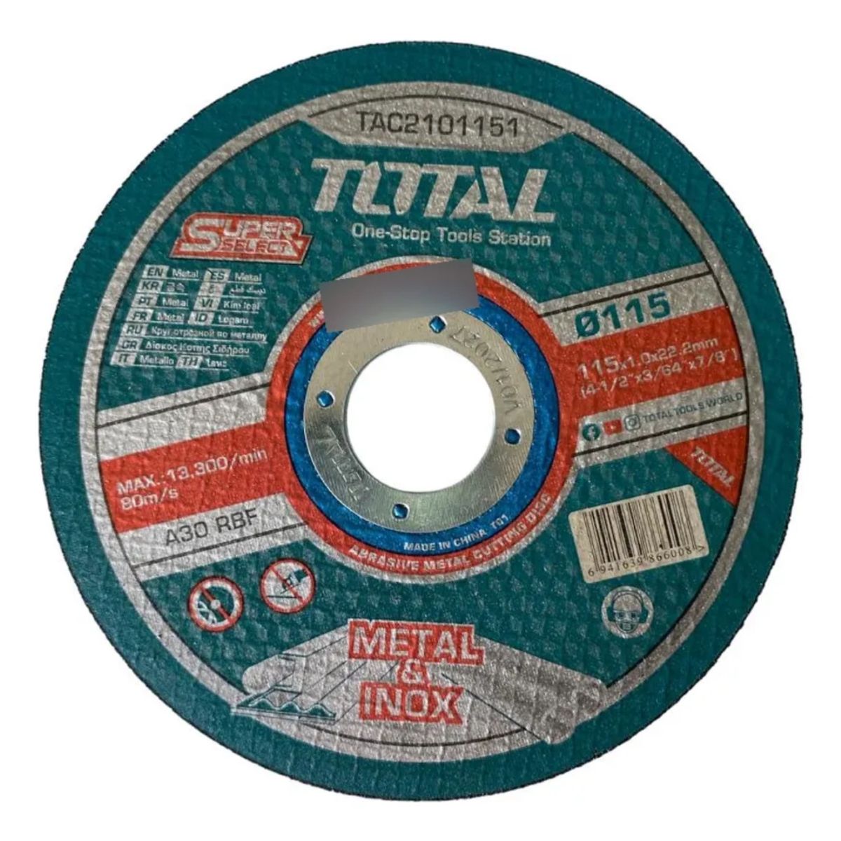 TOTAL - Pack 10 Unid Disco Corte Total TAC2101151 Metal 115x1x22.2mm Turquesa
