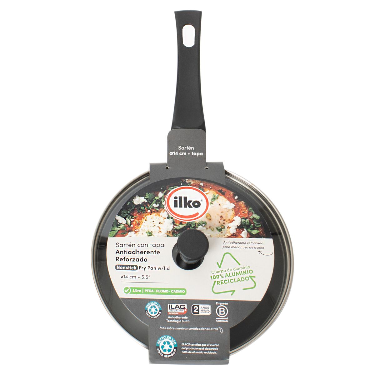 ILKO - Sarten 14 cm Antiadherente con Tapa Grey Everyday