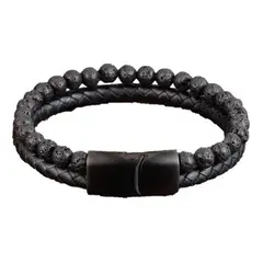 GENERICO - Pulsera De Caballero Piedra Volcanica De Cuero Elegante I