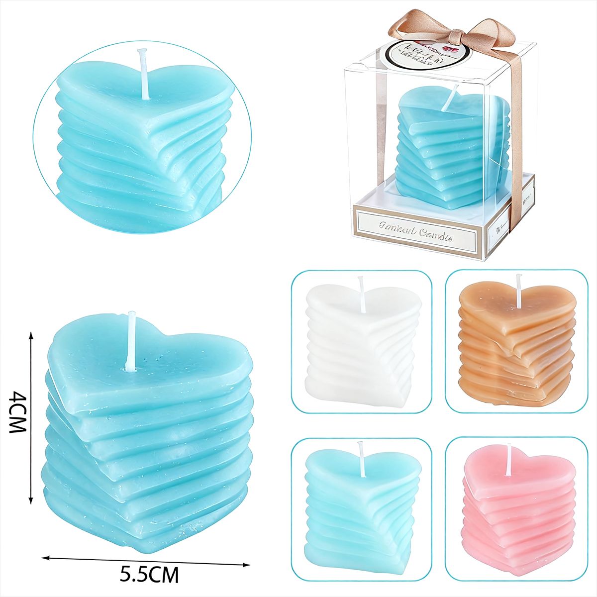 POLASUP - Set 4 velas aromáticas en forma de corazón de color azul rosa marrón blanco adecuadas como regalo