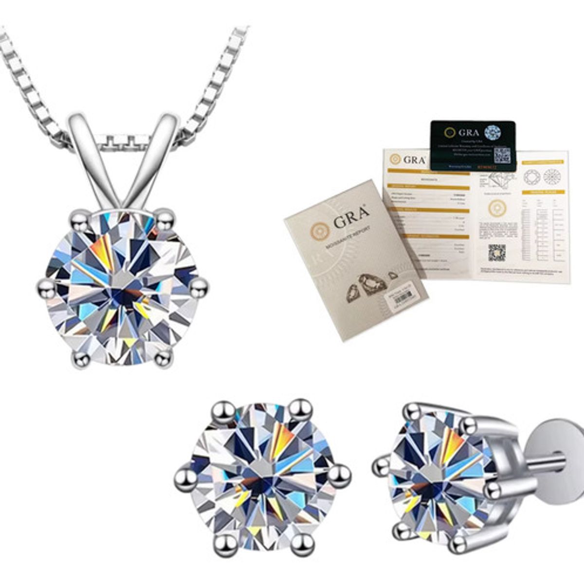 LUXURYJOYAS - Collar Y Pendientes Conjunto 1CT Diamantes Moissanita Certificados