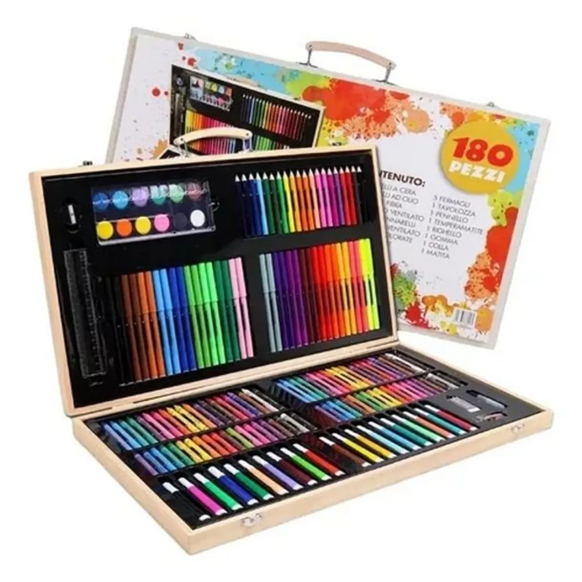 GENERICO - Maleta de Madera 180 Lápices Crayones Acuarela