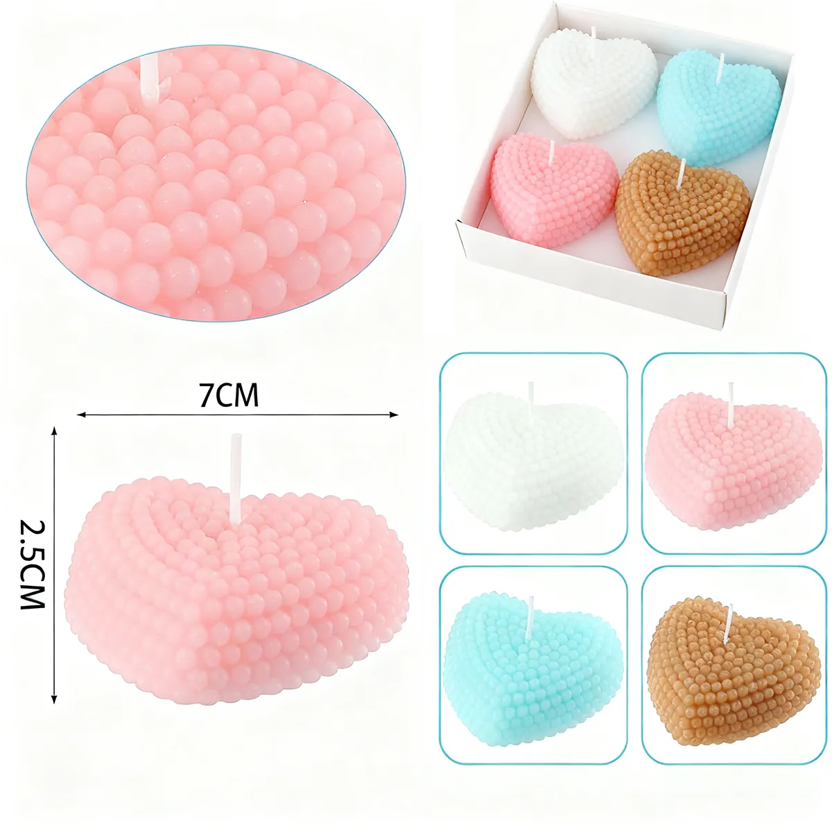POLASUP - Set 4 velas aromáticas en forma de corazón color azul rosa marrón  blanco son adecuadas como regalo