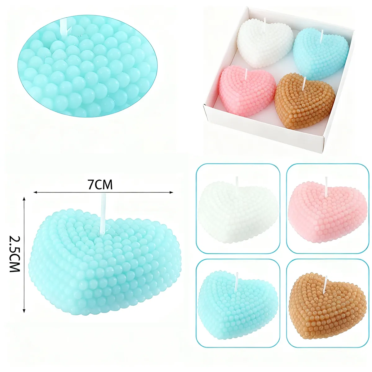 POLASUP - Set 4 velas aromáticas en forma de corazón color azul rosa marrón  blanco son adecuadas como regalo