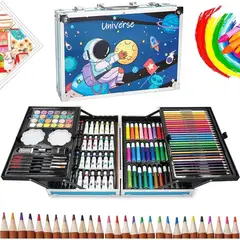 GENERICO - SET DE ARTE PROFESIONAL PARA NIÑOS MALETIN ALUMINIO 145 PIEZAS DISEÑO AZUL ASTRONAUTA