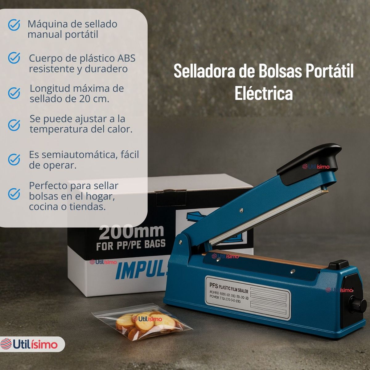 LINE - Máquina Térmica Selladora Plastico 20cm Sellado Térmico para Bolsas de Plástico