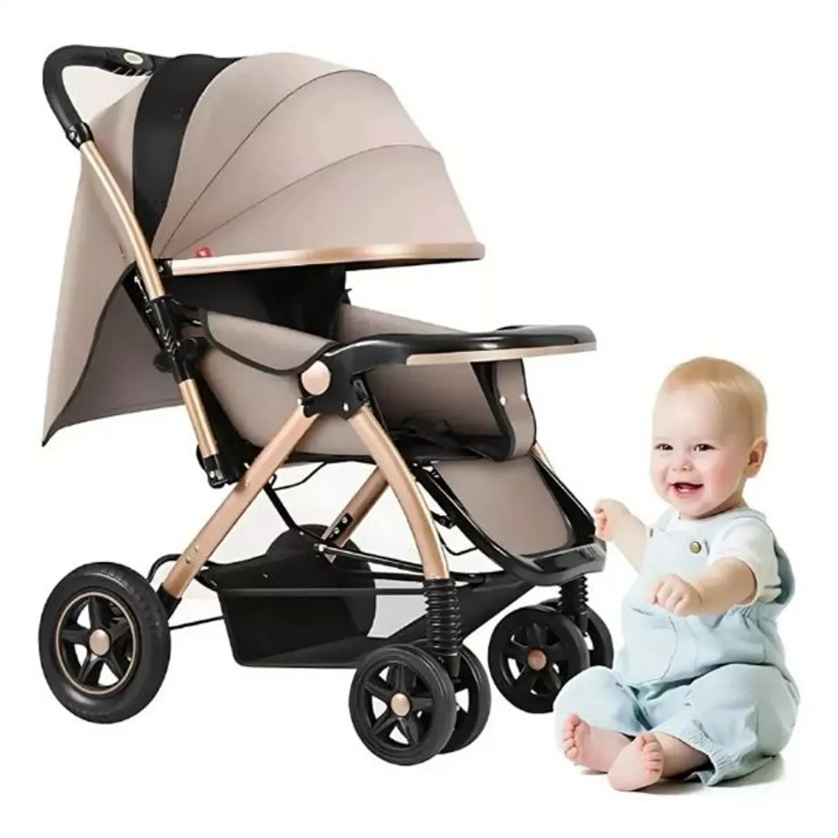 GENERICO - Coche Cuna Para Bebe Plegable Con Accesorios Dorado Premium