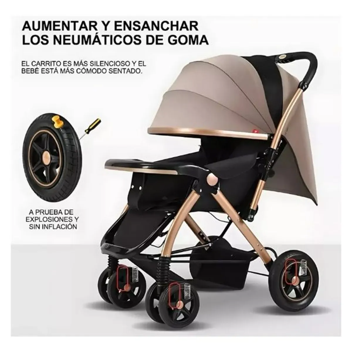 GENERICO - Coche Cuna Para Bebe Plegable Con Accesorios Dorado Premium