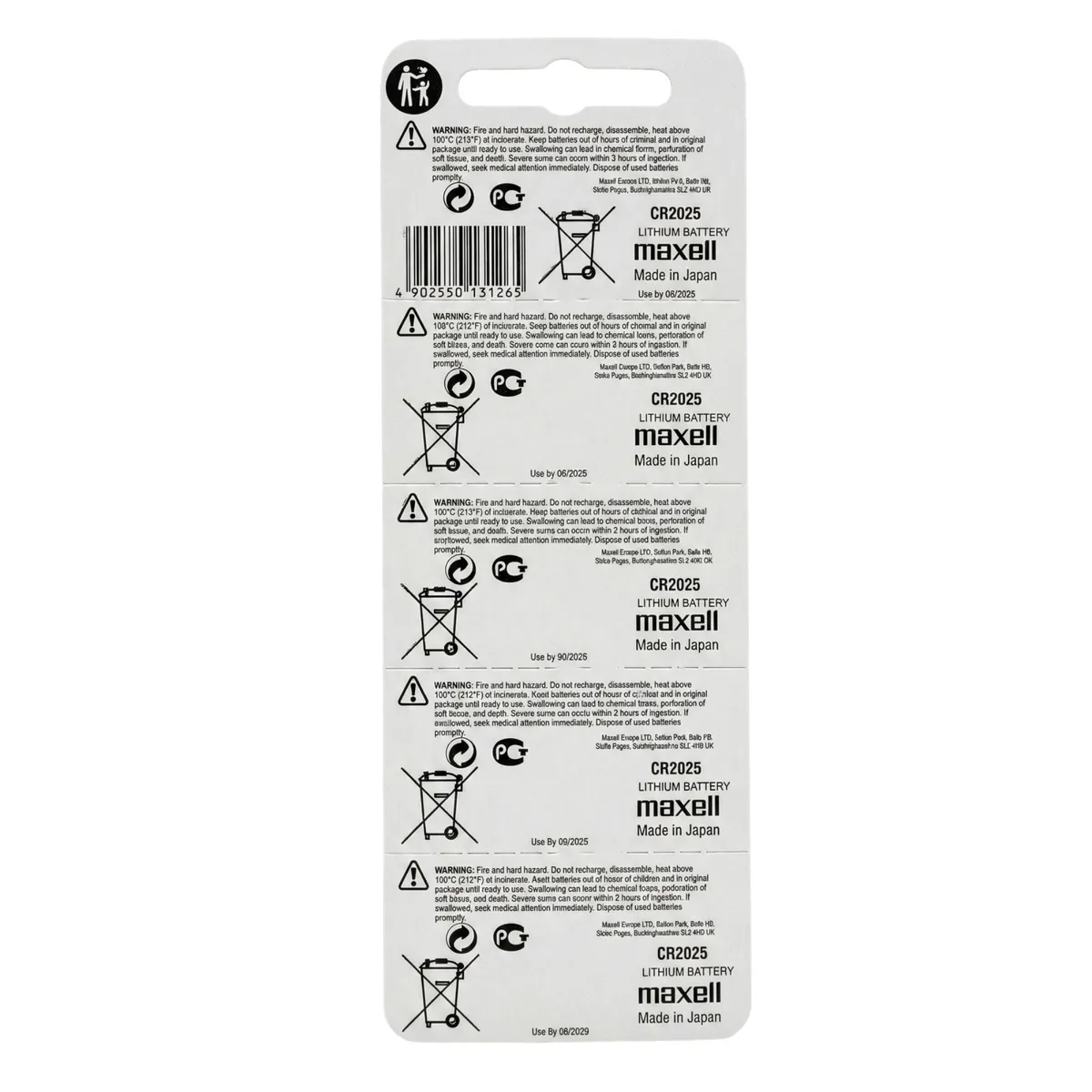 MAXELL - Pack 5 Pilas CR 2025 3v Maxell Tipo Botón Holograma
