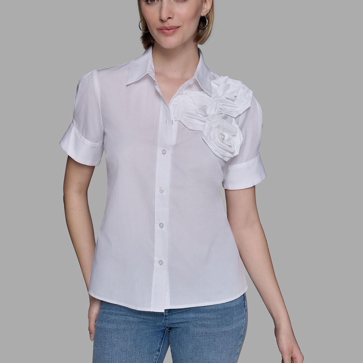 KARL LAGERFELD - Camisa de manga corta con flor de popelina