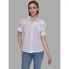 KARL LAGERFELD - Camisa de manga corta con flor de popelina