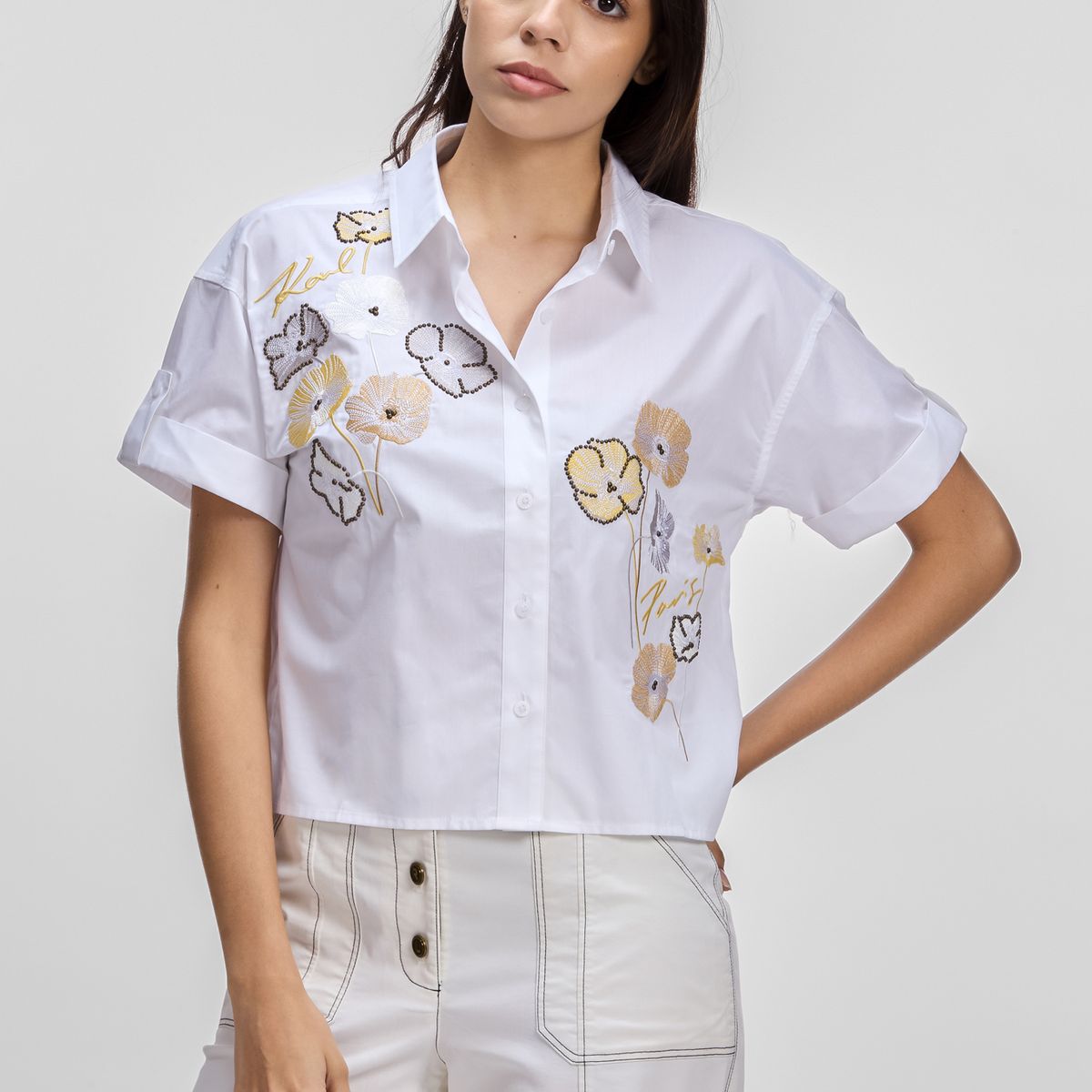 KARL LAGERFELD - Camisa camp con diseño de bordado floral