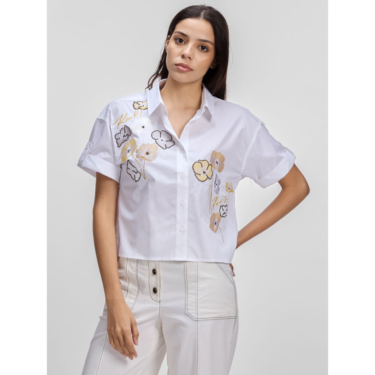 KARL LAGERFELD - Camisa camp con diseño de bordado floral