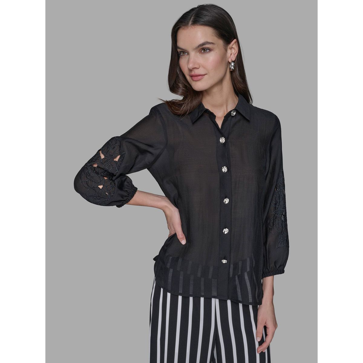 KARL LAGERFELD - Blusa con mangas caladas y diseño floral