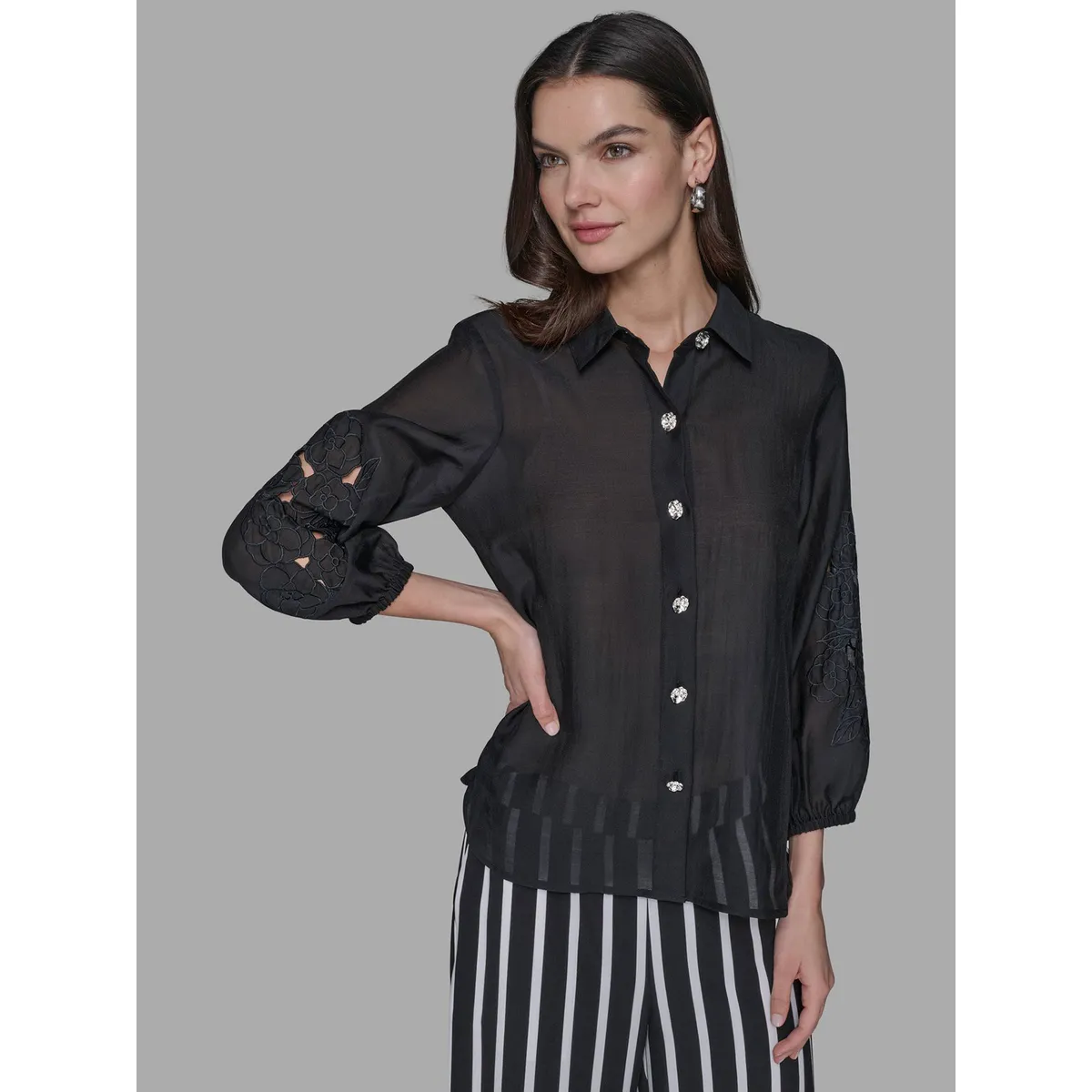 KARL LAGERFELD - Blusa con mangas caladas y diseño floral