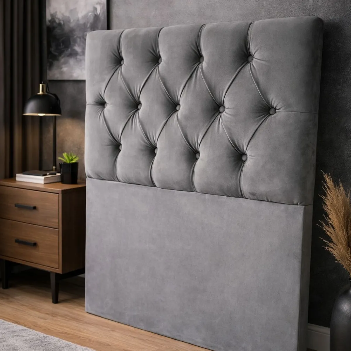 GENERICO - Respaldo Cama Plaza y Media Tapizado en Felpa Color Gris