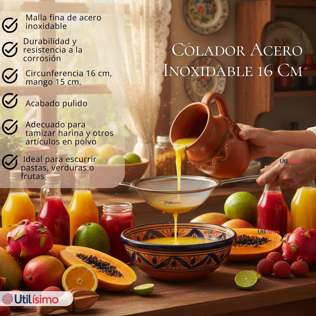 UTILISIMO - Colador Multiuso 16cm Acero Inoxidable Repostería Cocina