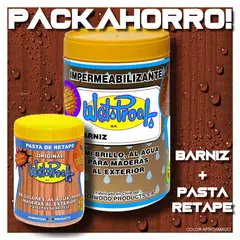 WETPROOF - BARNIZ MADERA EXTERIOR WET PROOF® CAOBA 1-4 GL + PASTA DE RETAPE WET PROOF® CAOBA 1-2 KG PACK AHORRO