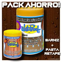 WETPROOF - BARNIZ MADERA EXTERIOR WET PROOF®CEDRO 1-4 GL + PASTA DE RETAPE WET PROOF® CEDRO 1-2 KG PACK AHORRO