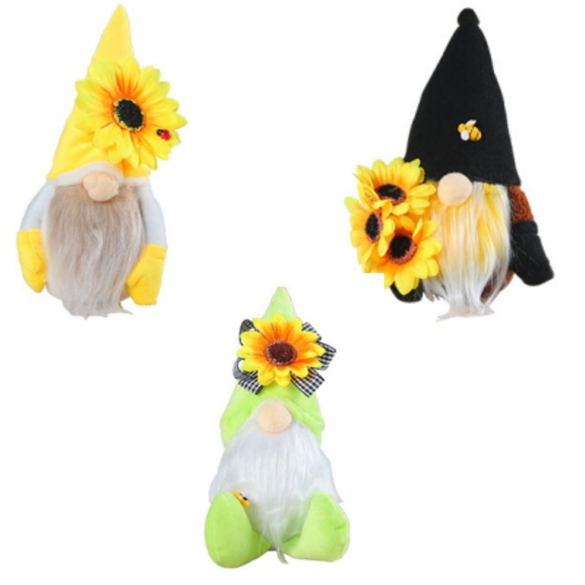 GANGLIAN - 3 Pzs Girasol No Rostro con Abeja, Flores Artificiales, Decoración Mesa San Valentín y Boda, Centro Mesa Primavera