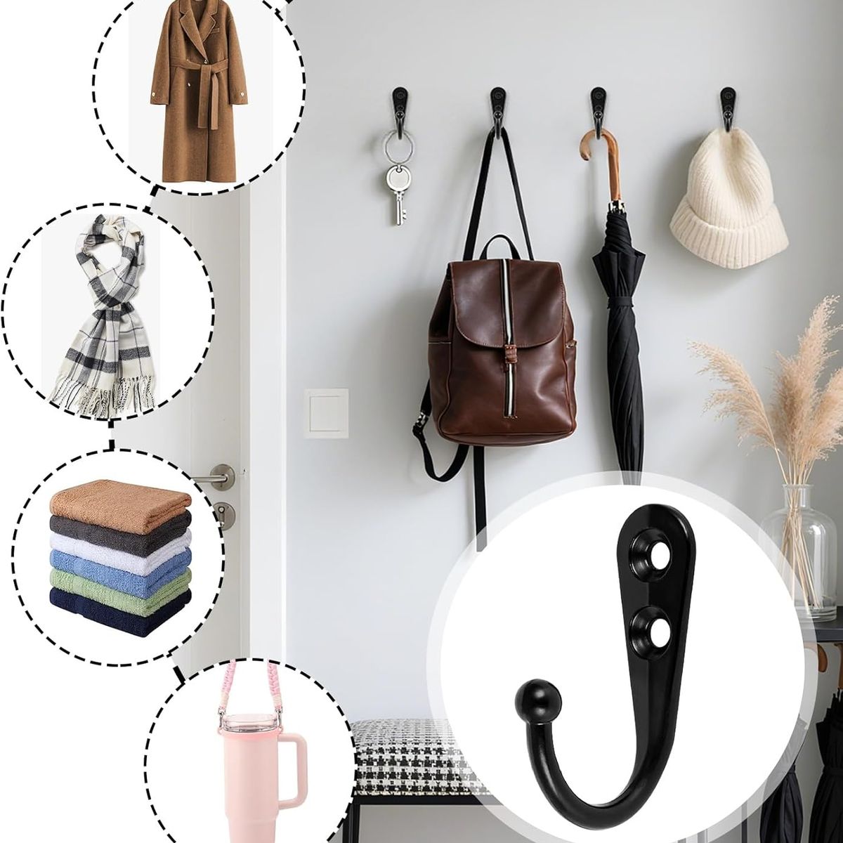 EINICIO - 10 Piezas Perchero Para Pared Ganchos Vintage Para Hogar Baño-Negro