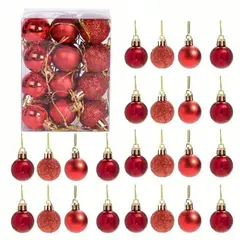 GANGLIAN - 24 Pzs Bolas Navideñas 3cm Rojo, Mini Esferas Árbol de Navidad, Decoración Clásica, Colgantes Brillantes