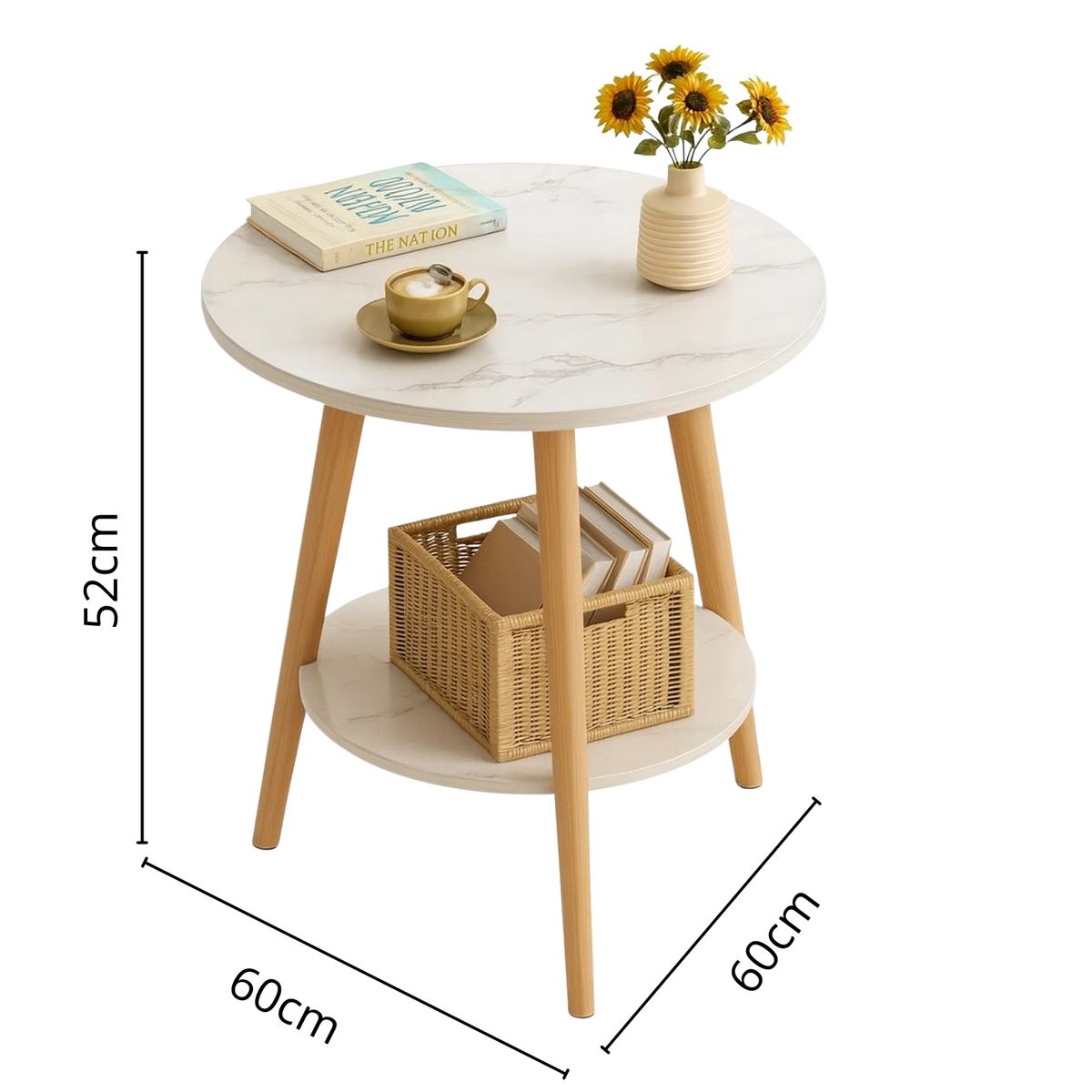 CRUSEC - Mesa De Centro Con Diseño Nórdico 60x60x52cm