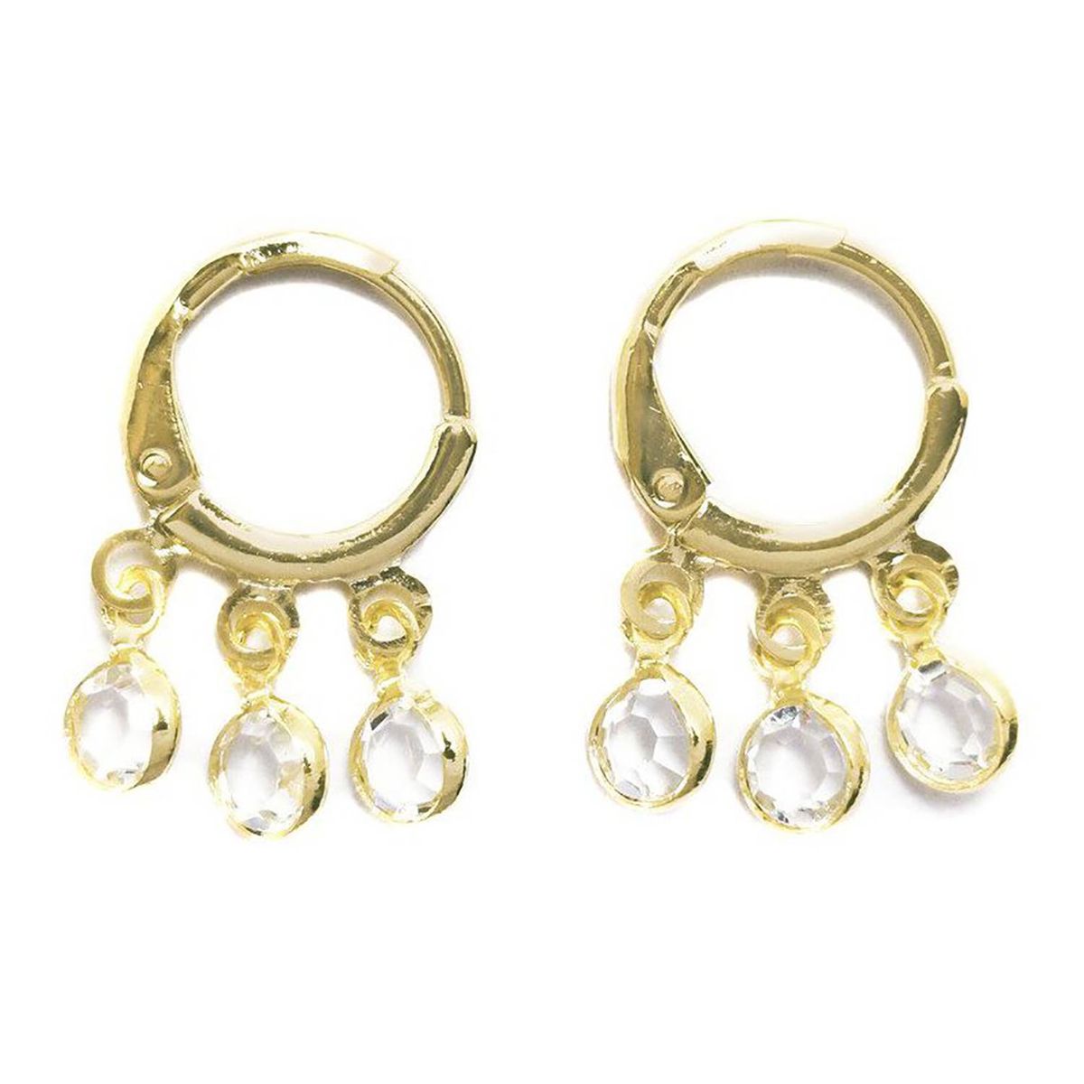 COGGIOLA - Aros Argolla 3 Circones Blanco Enchapado Oro 18K