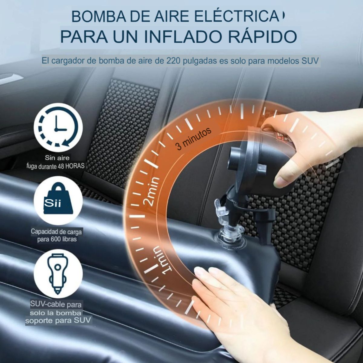 GENERICO - Colchón Inflable Para Auto y Camping con Bomba Eléctrica Gris