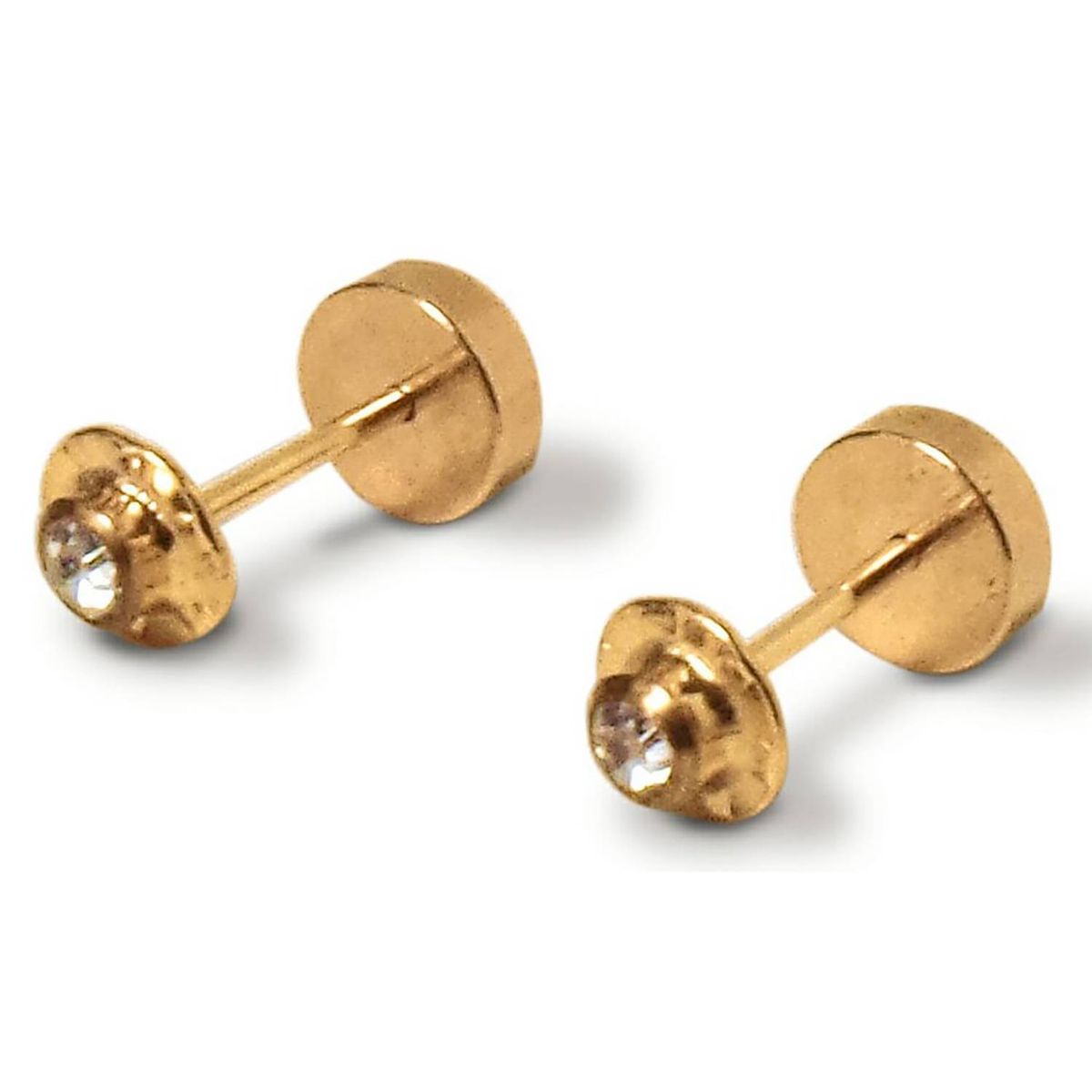 COGGIOLA - Aros Abridores Bebé Niña Circón Blanco 4mm Laminado Oro 18K