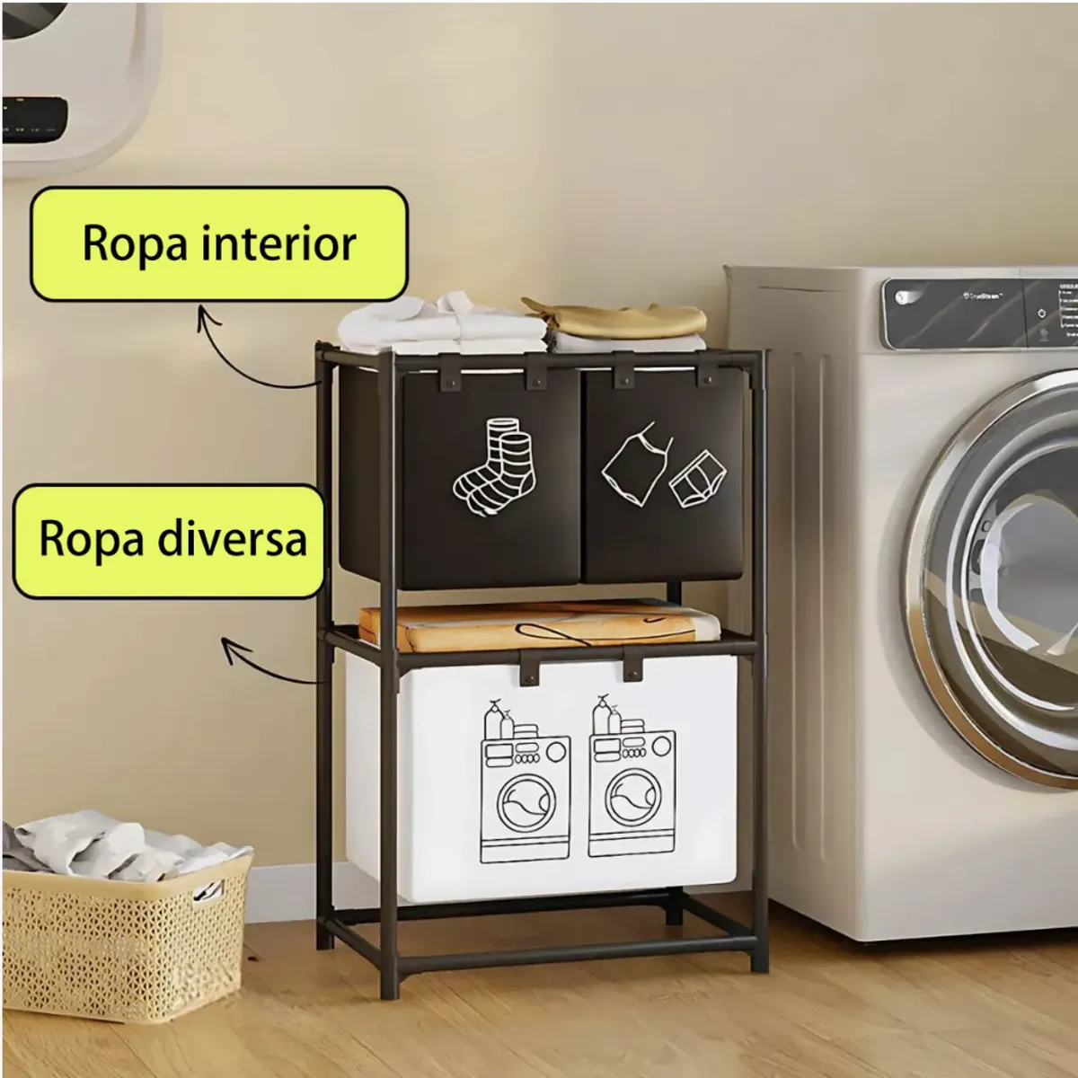 OKAY - Cesto Para Ropa Sucia Para Baño Con 3 Cestas Barras De Metal