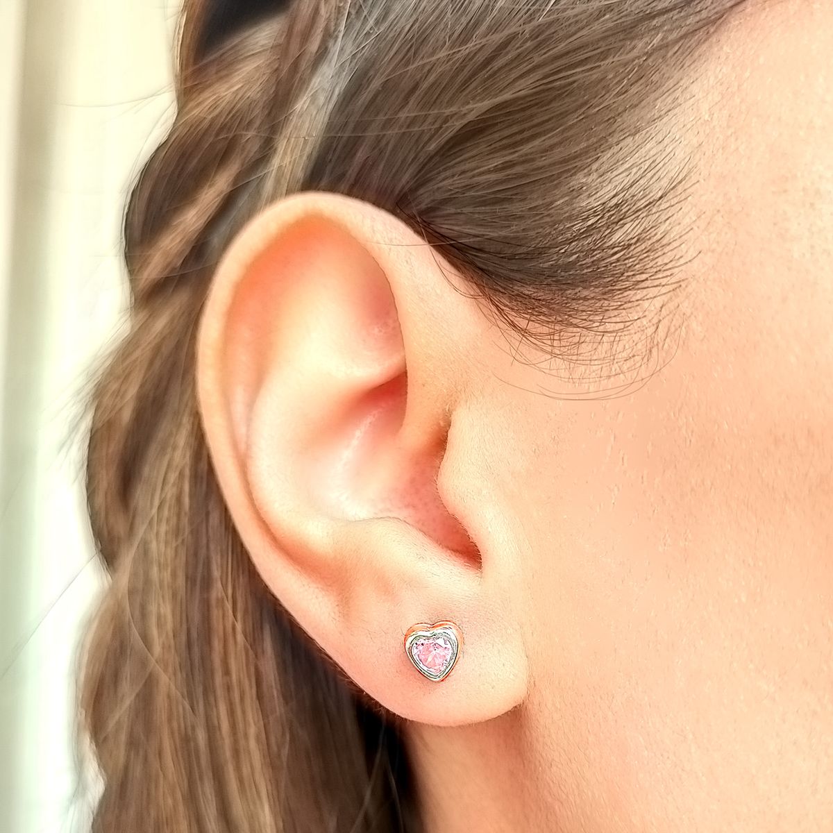 COGGIOLA - Aros Corazón Circón Rosado 6mm Plata Fina 925