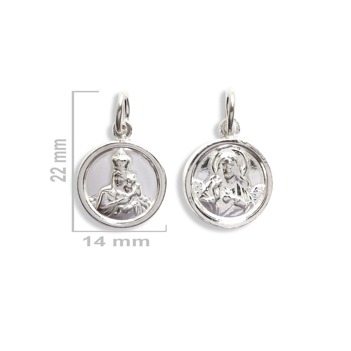 COGGIOLA - Colgante Medalla Escapulario Virgen Sagrado Corazón 14mm Plata Fina 925