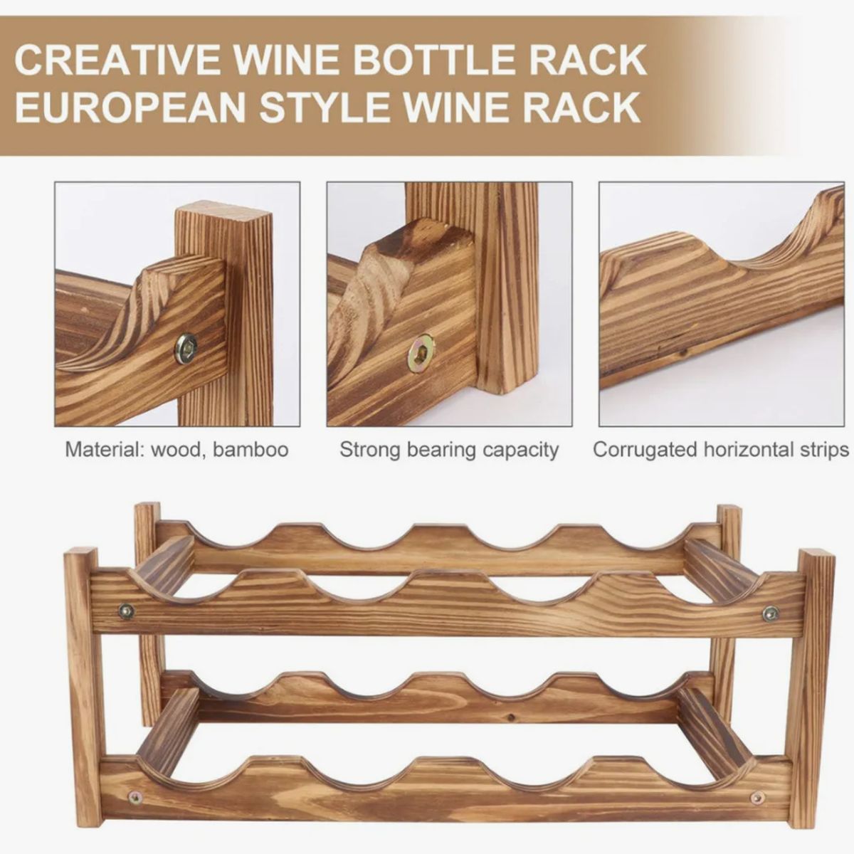 OKAY - Estante De 8 Botellas De Vino Para El Hogar Madera 2 Niveles