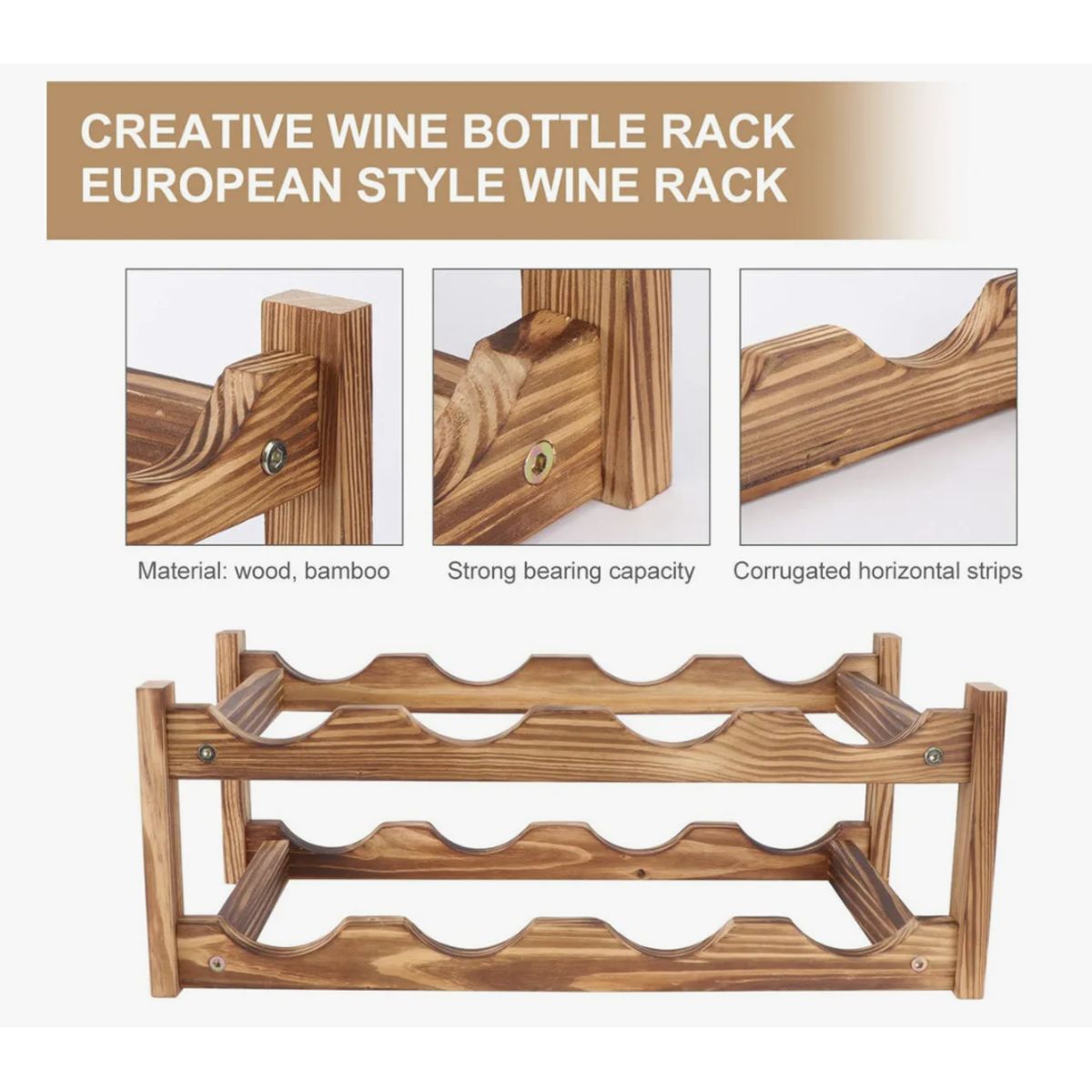 OKAY - Estante De 8 Botellas De Vino Para El Hogar Madera 2 Niveles