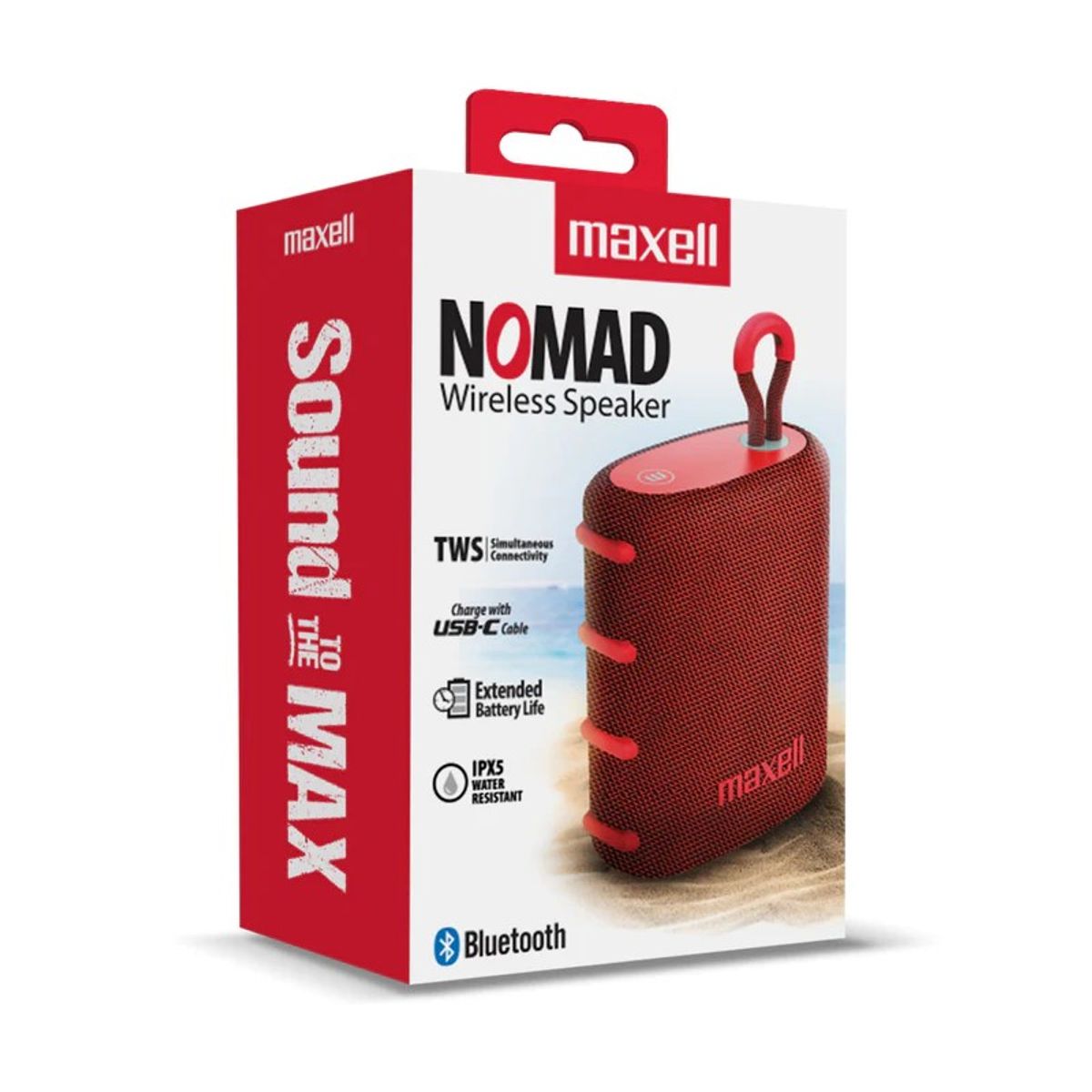 MAXELL - Parlante Bluetooth Portátil Maxell Nomad Tws 15 Hr Ipx5 Rojo