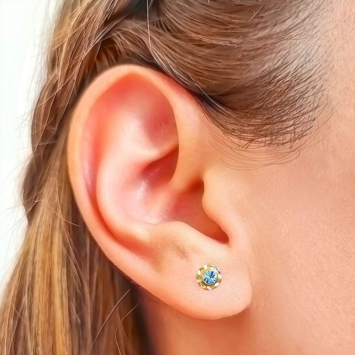 COGGIOLA - Aros Abridores Bebé Niña Circón Celeste 6mm Laminado Oro 18 K