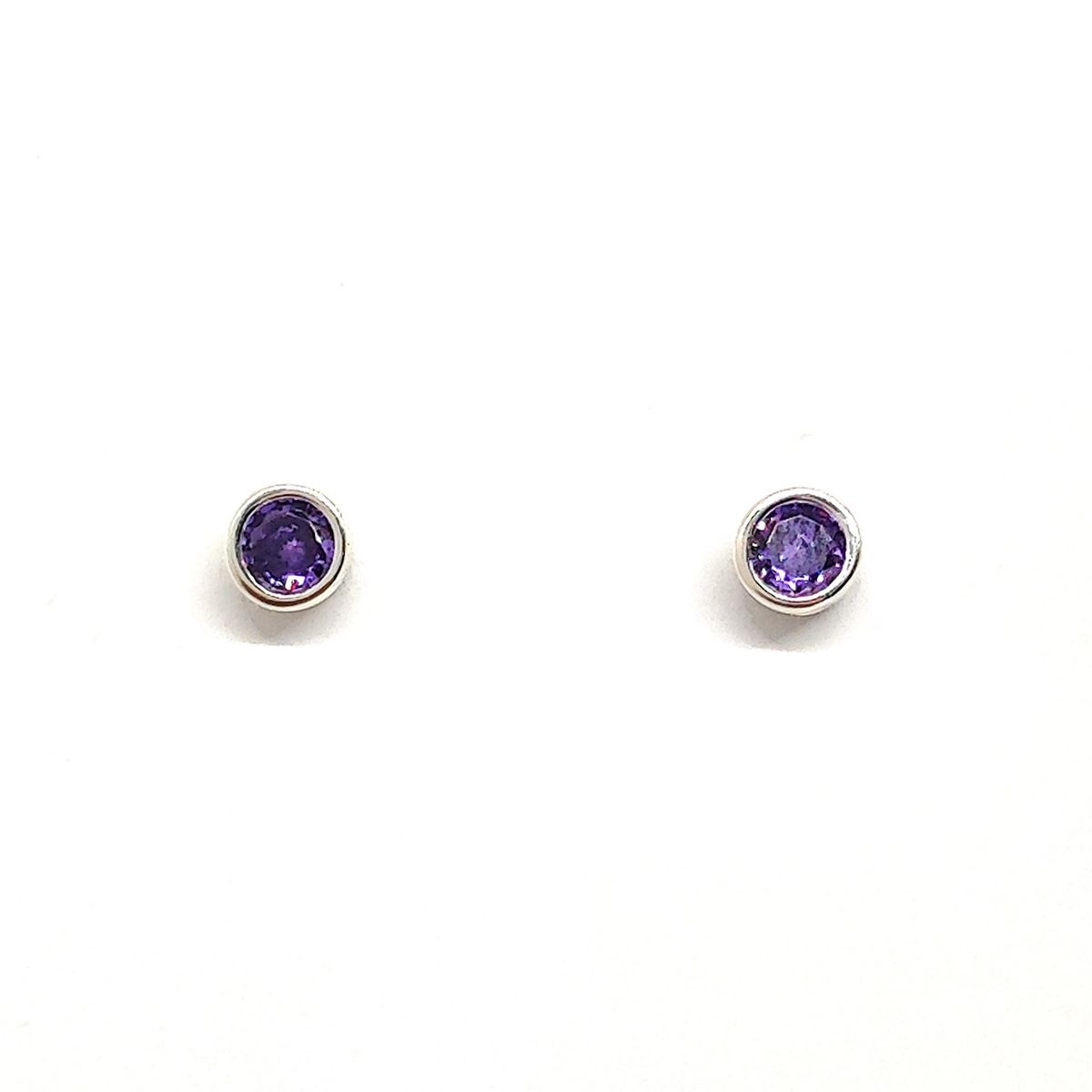 COGGIOLA - Aros Punto de Luz Redondos Circón Morado 5mm Plata Fina 925