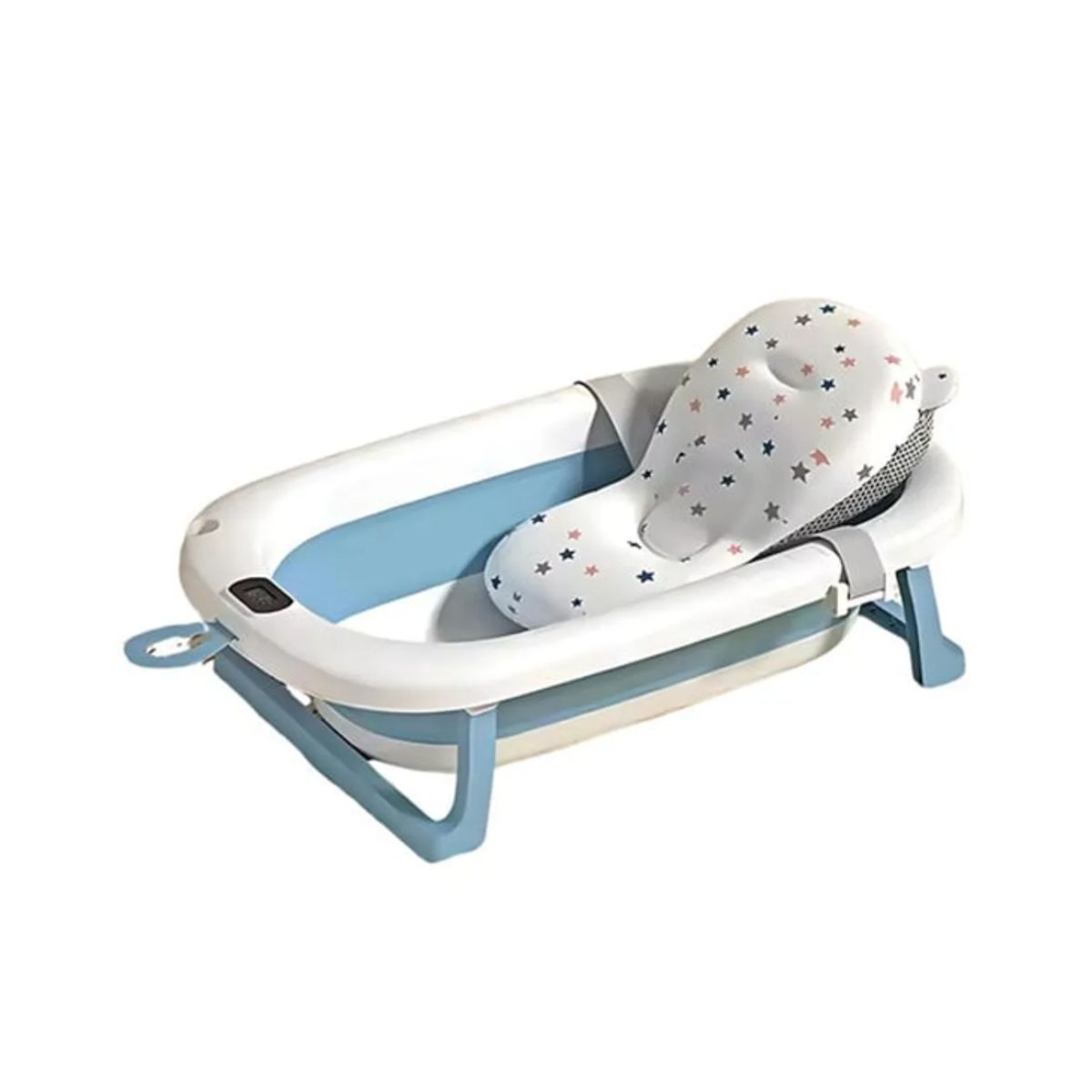 GENERICO - BAÑERA PARA BEBE PLEGABLE CON TERMOMETRO DIGITAL Y COJIN ERGONOMICO AZUL