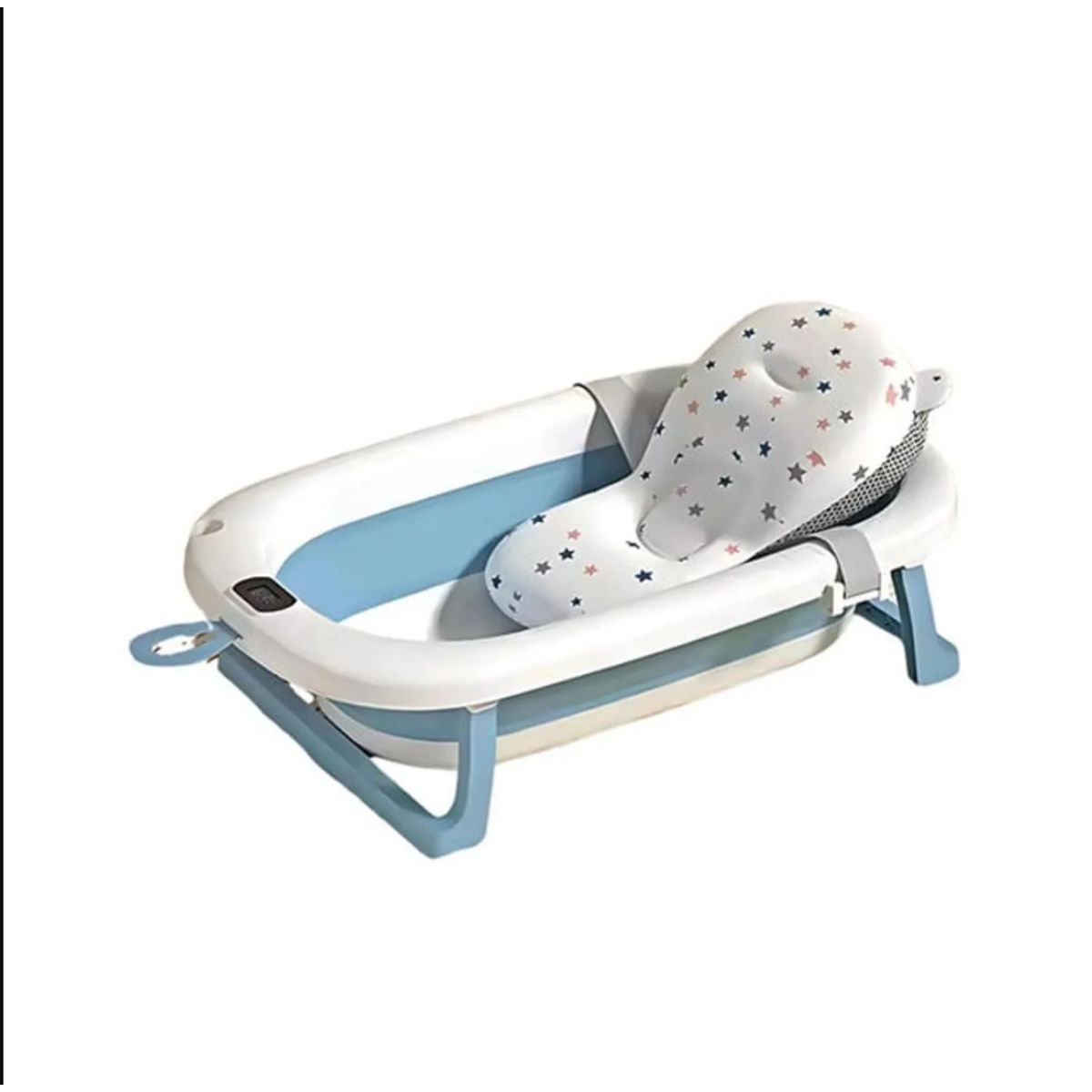 GENERICO - BAÑERA PARA BEBE PLEGABLE CON TERMOMETRO DIGITAL Y COJIN ERGONOMICO AZUL