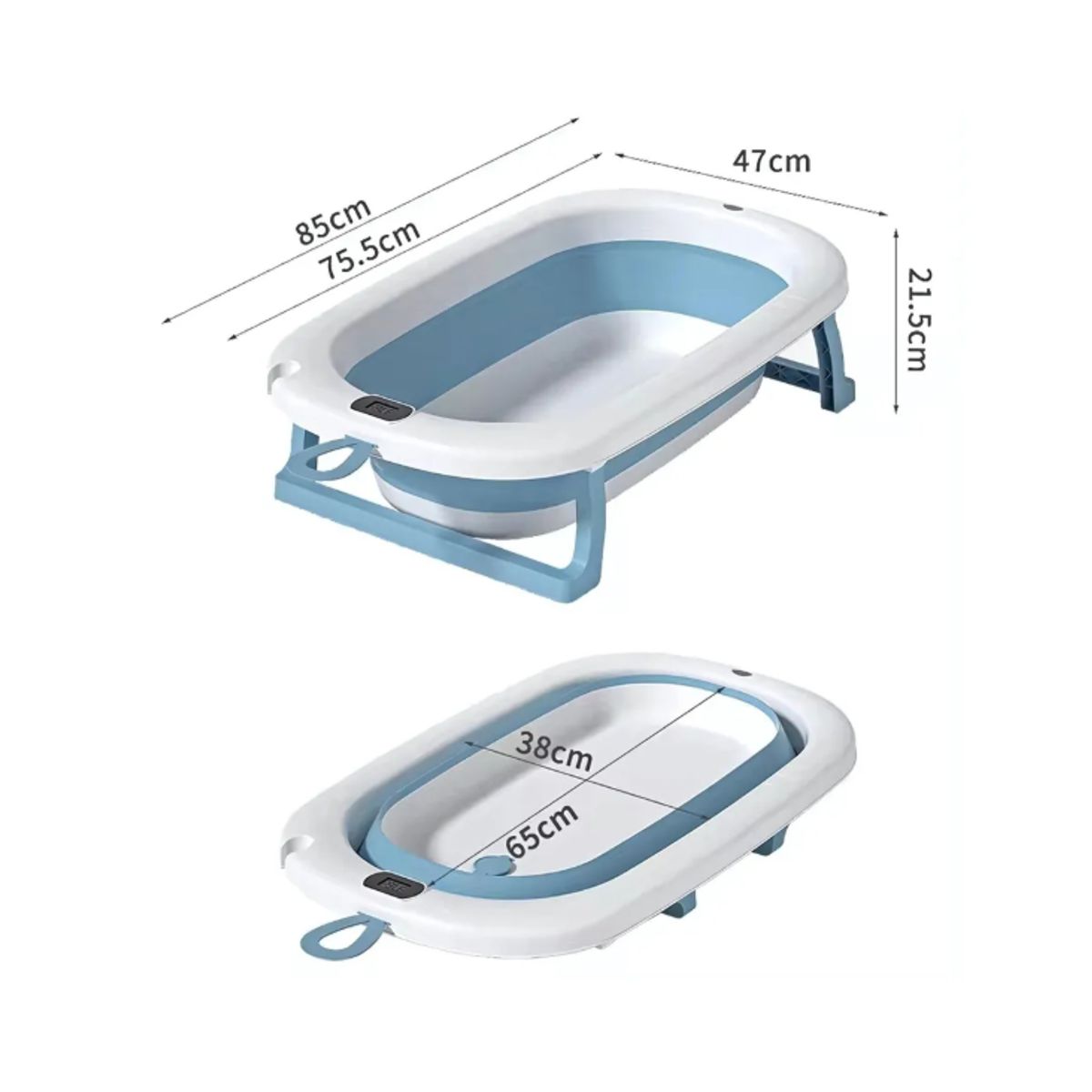 GENERICO - BAÑERA PARA BEBE PLEGABLE CON TERMOMETRO DIGITAL Y COJIN ERGONOMICO AZUL