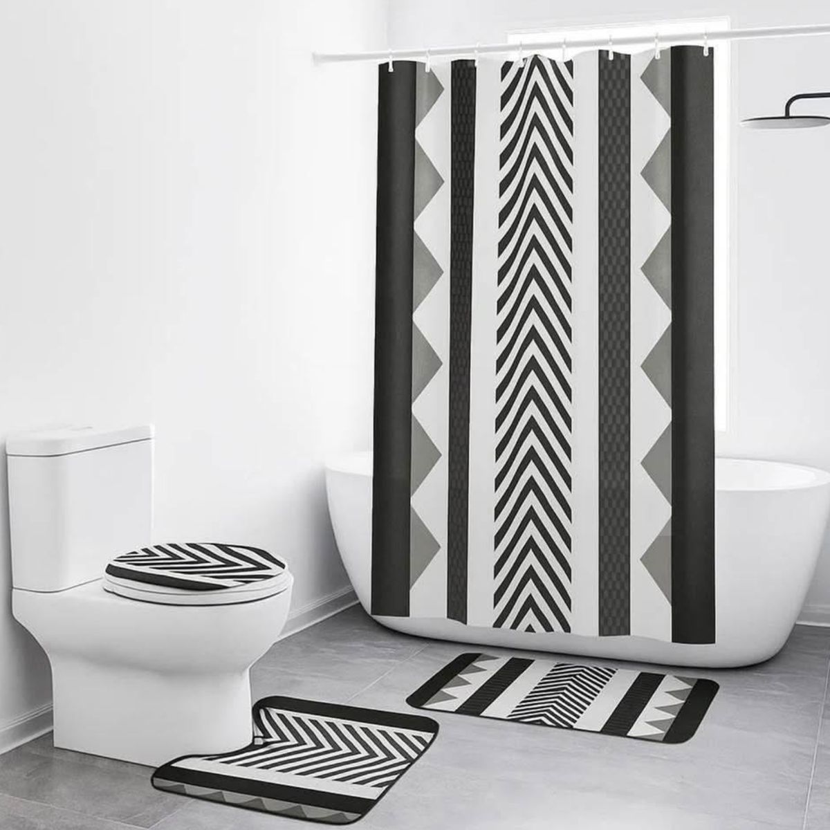 GENERICO - Juego de Baño 4 Piezas Cortina Impermeable Set Alfombras