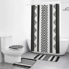 GENERICO - Juego de Baño 4 Piezas Cortina Impermeable Set Alfombras