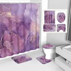 GENERICO - Juego de Baño 4 Piezas Cortina Impermeable Set Alfombras