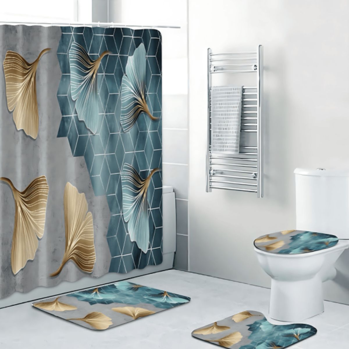 GENERICO - Juego de Baño 4 Piezas Cortina Impermeable Set Alfombras