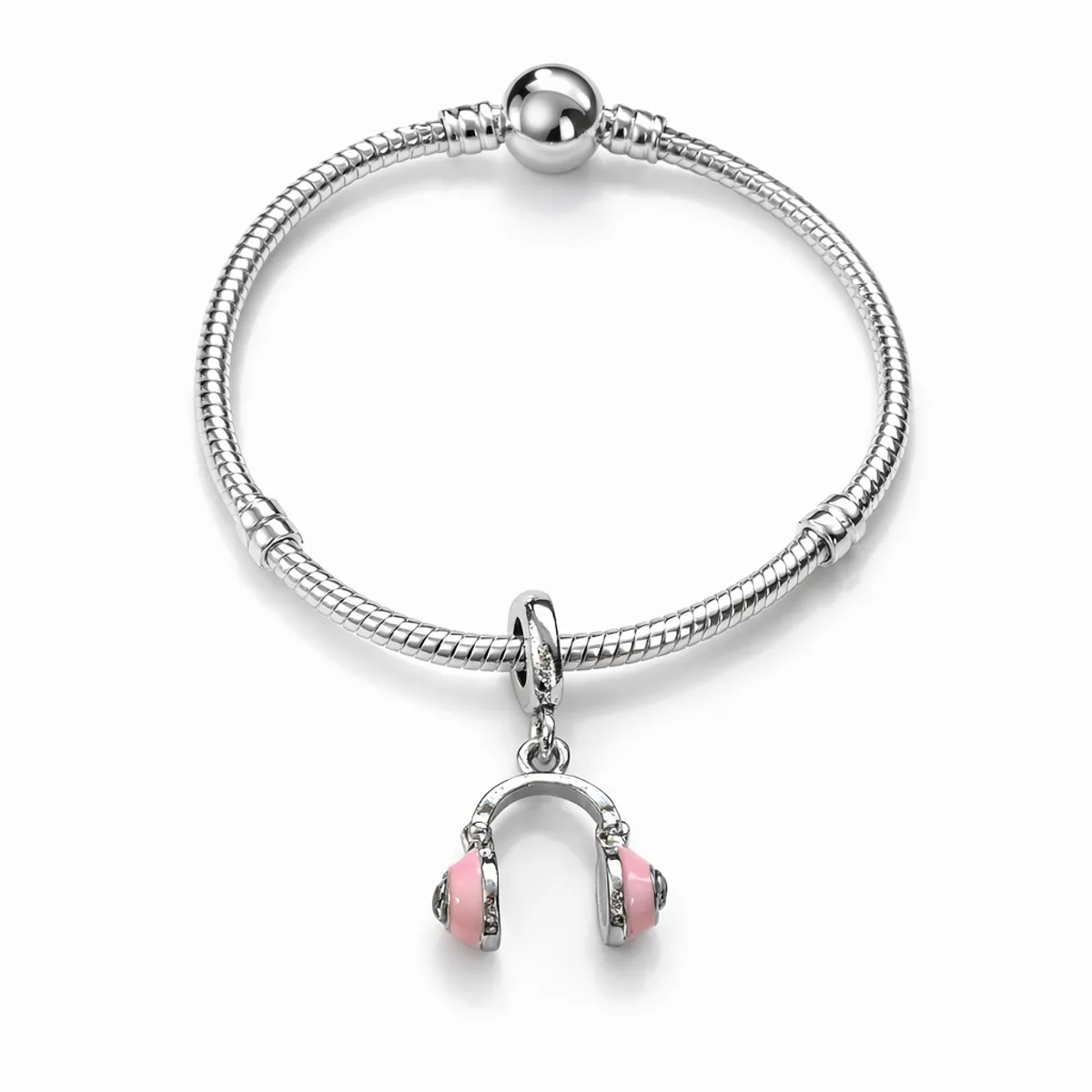 GENERICO - Pulsera Chapada en Plata con Charm Audífono Rosado