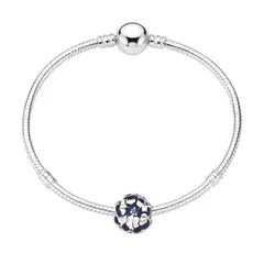 GENERICO - Pulsera Chapada en Plata con Charm Flor Azul