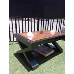 GENERICO - Mesa centro base pino Oregón madera maciza -estilo rustico moderno mesa lateral