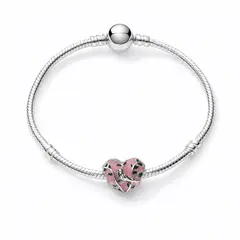 GENERICO - Pulsera Chapada en Plata con Charm Corazon Rosado y Ave