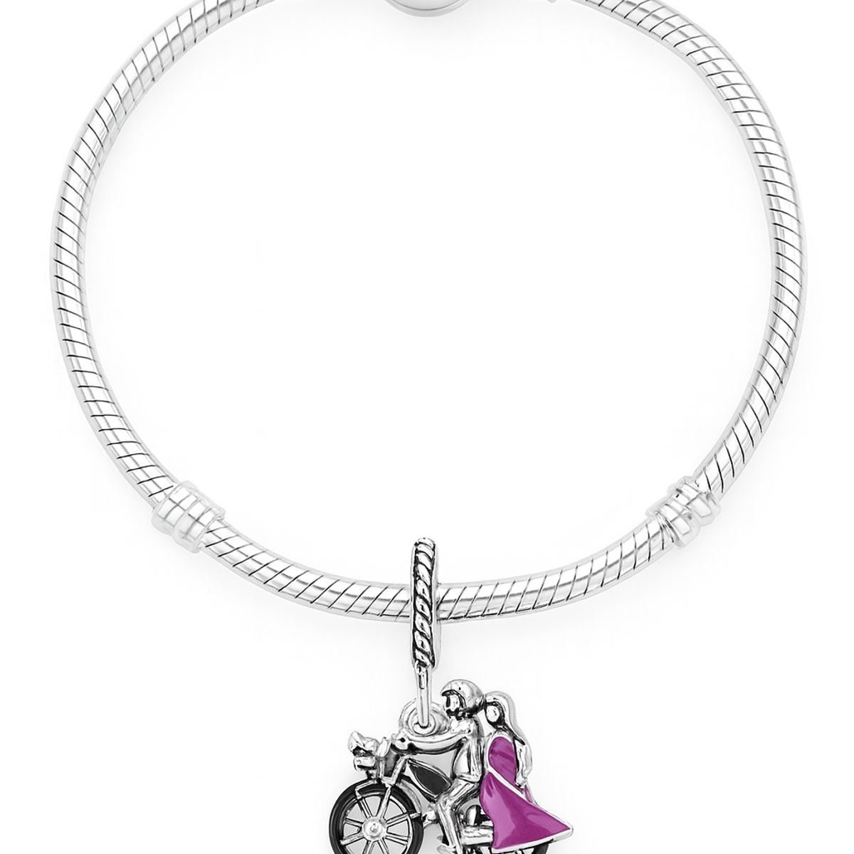 GENERICO - Pulsera Chapada en Plata con Charm Pareja en Motocicleta